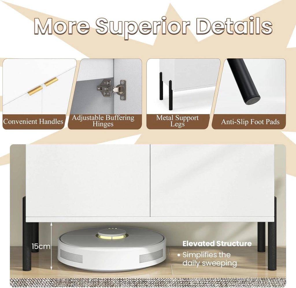 Credenza Cucina con Cerniere Regolabili, Kit Antiribaltamento e Gambe in Metallo, Mobile Cucina Dispensa Moderno con Ante, per Soggiorno, Sala da Pranzo, 70 x 37 x 78 cm, Bianco