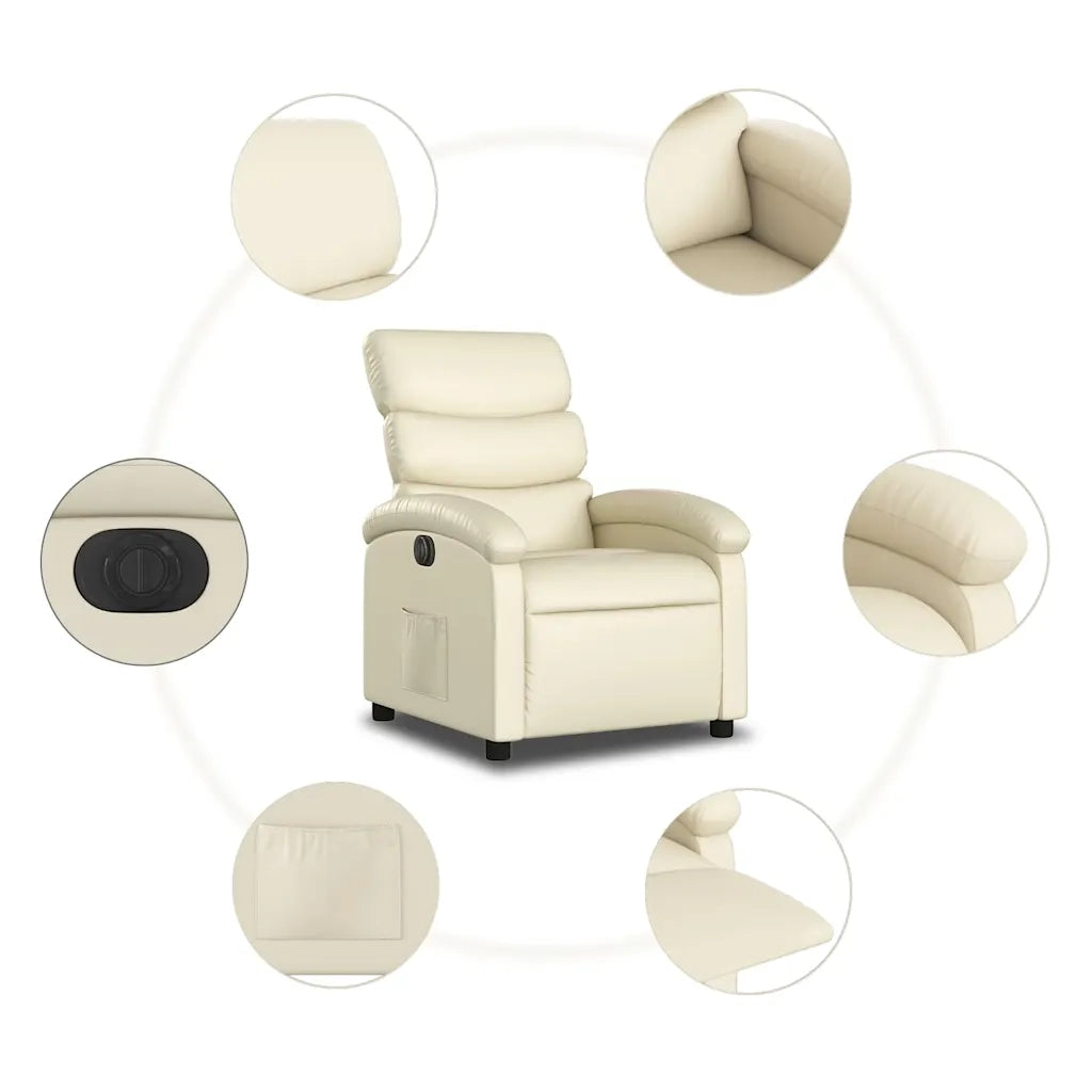 Divano Sedia-Poltrona Reclinabile Elettrica Crema in Similpelle 893617