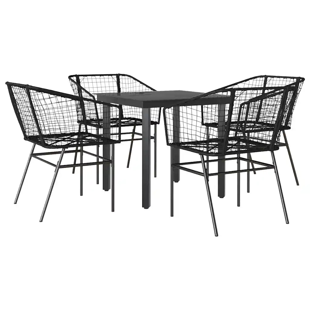 vidaXL Set Mobili da Pranzo per Giardino 5 pz Nero Polyrattan Vetro