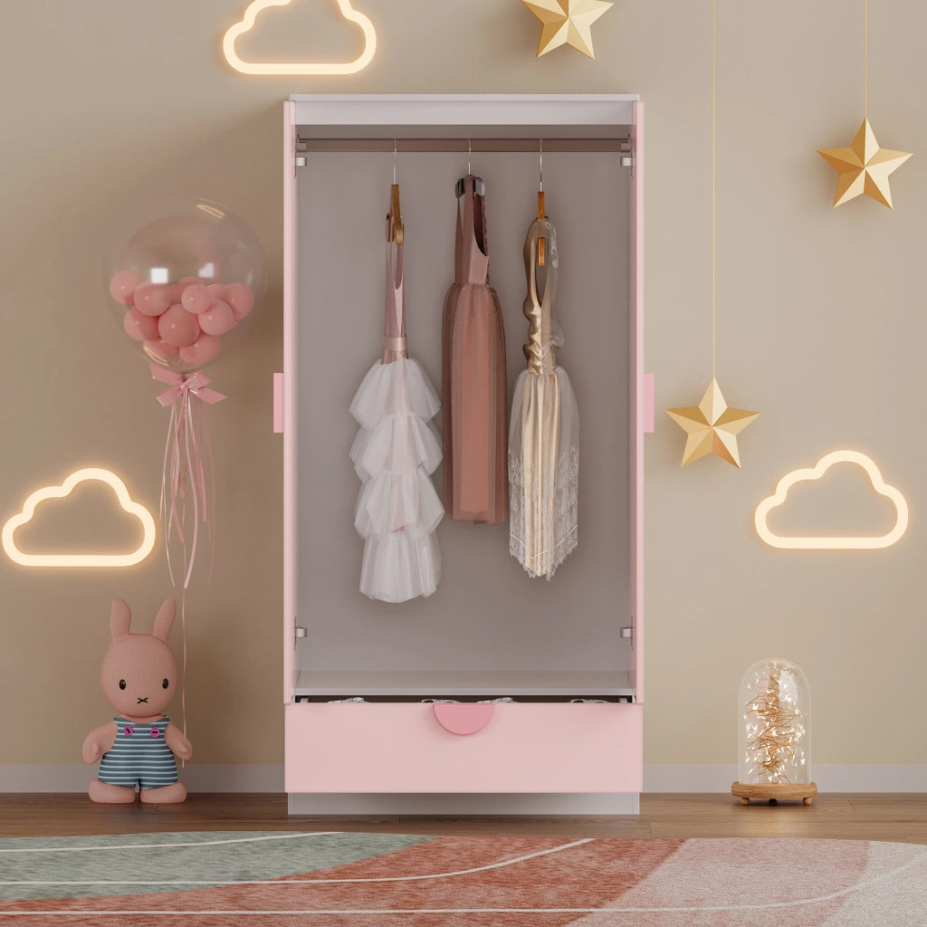 Armadietto Sandnes per Bambini con Appendiabiti e Cassetto 123x60x40 cm Rosa [en.casa]