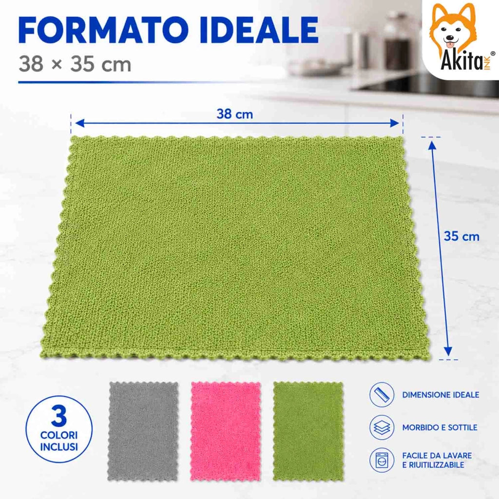 Akitaink 3 Panni in Microfibra Bambu 38x35 cm
