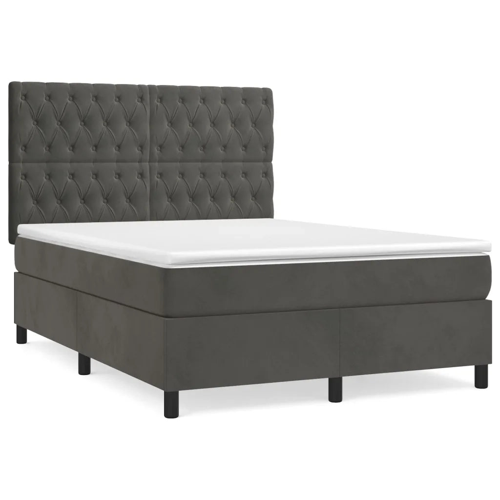 Giroletto a Molle con Materasso Grigio Scuro 140x200 cm Velluto 3143206