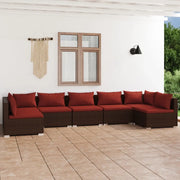 Set Divani da Giardino 7 pz con Cuscini in Polyrattan Marrone cod mxl 35194