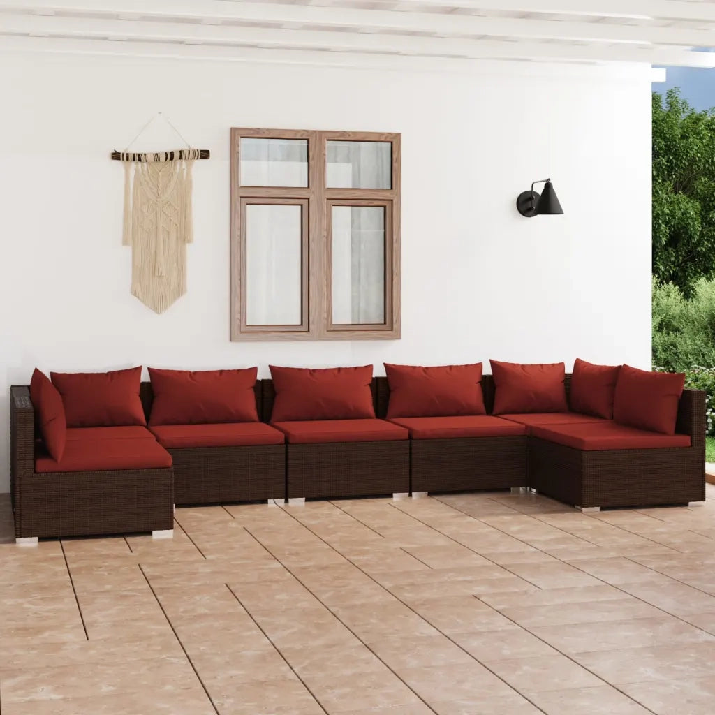 Set Divani da Giardino 7 pz con Cuscini in Polyrattan Marrone cod mxl 35194