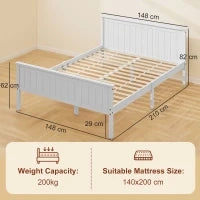 Letto singolo in legno massiccio con doghe e testiera incluse, 150 x 210 cm, Bianco