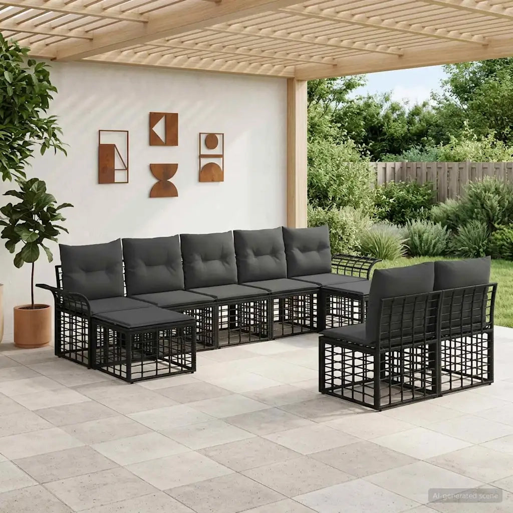 Set di divani da esterno 9 pcs Nero e Grigio scuro Poliestere 3437765