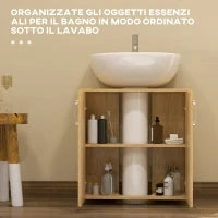 Mobiletto Bagno Sottolavabo Sospeso a 2 Ante con 2 Ripiani in Legno, Colore Naturale