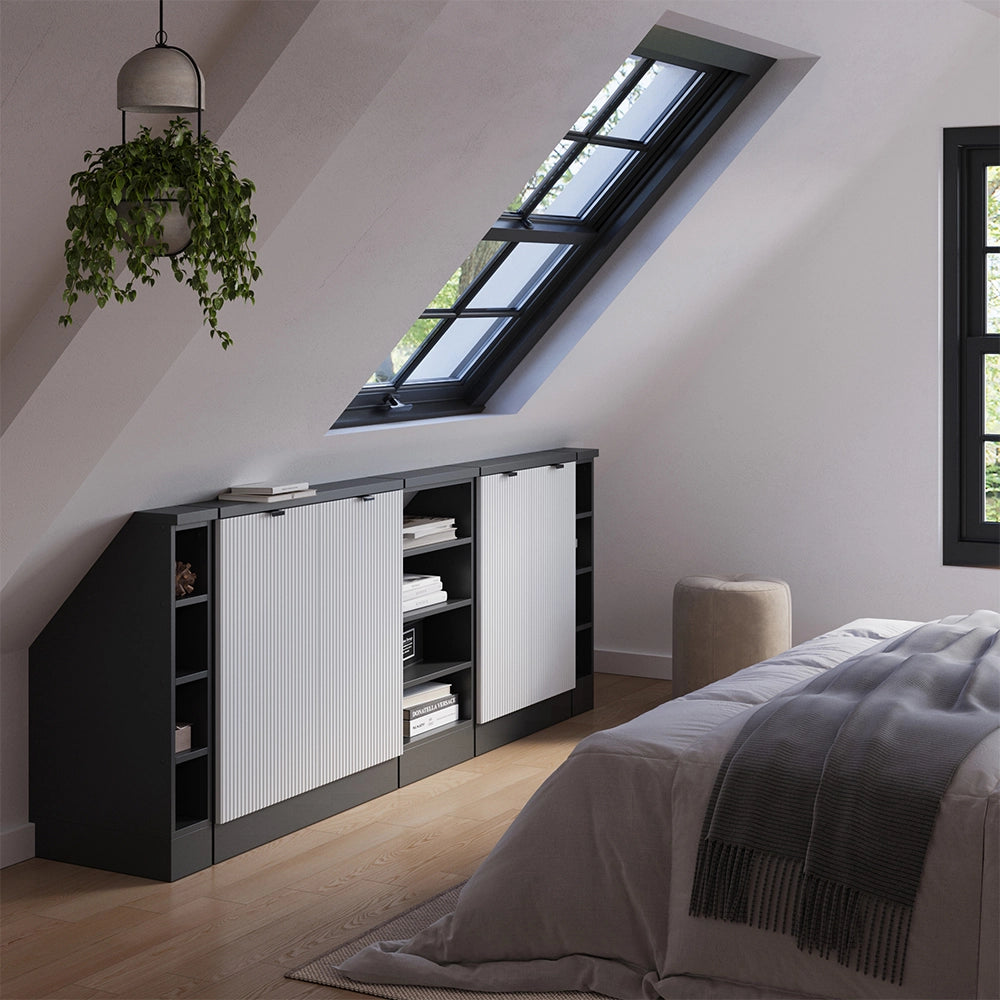 Set di mobili sottotetto Rion Ondulazione bianca/Antracite 210 cm Set di 5 Vicco