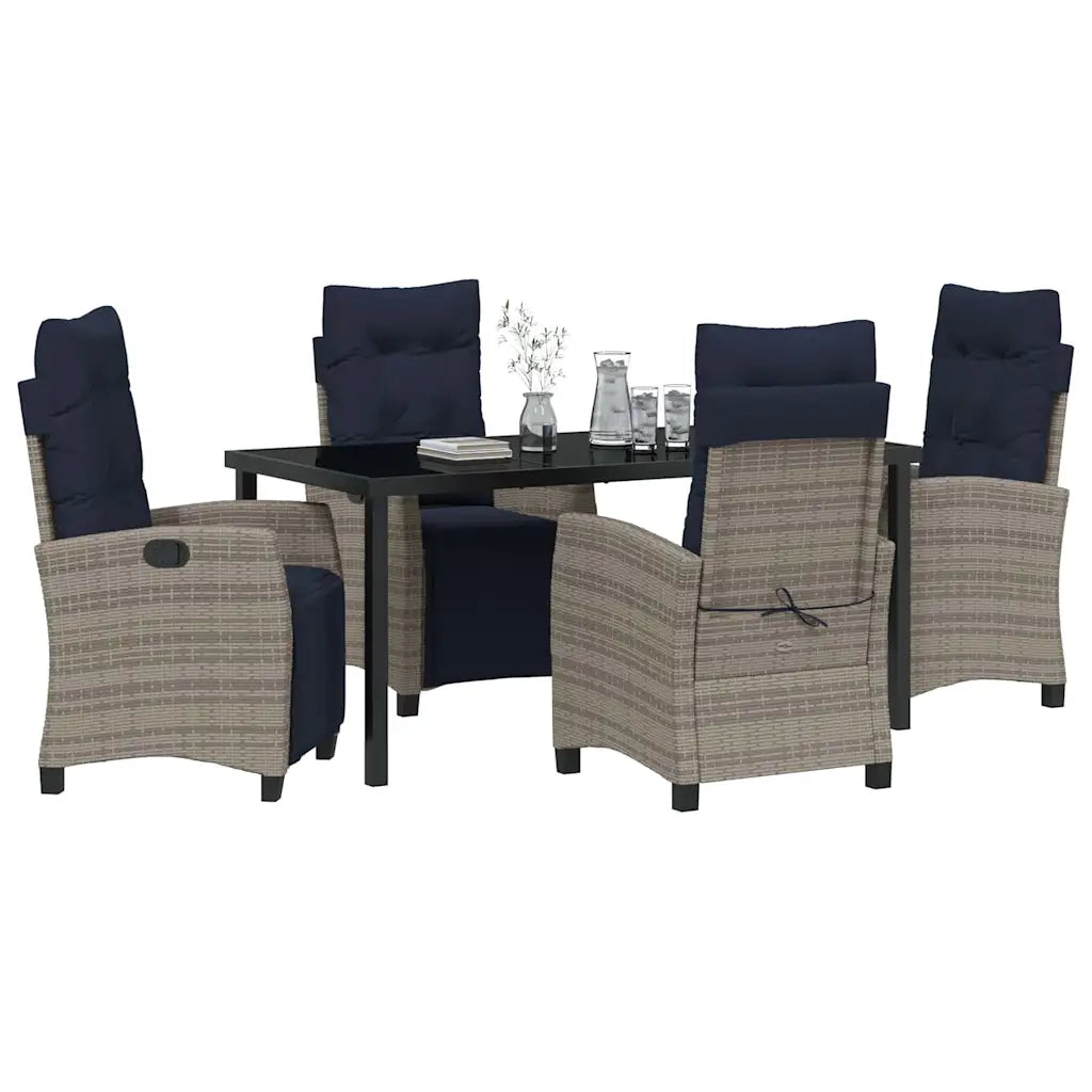 Set da Pranzo per Giardino con cuscino 5 pcs Grigio polyrattan