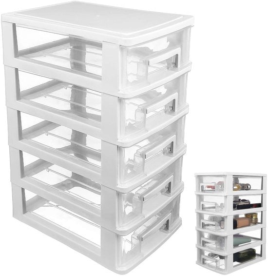 Organizzatore di Cassetta 5-cassetta - Cosmetica/Houder - Desktop Opslag - Benvenuto - Compacto - Design Transparente - Cassetta di Archiviazione