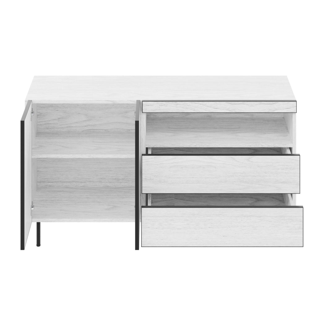 Credenza 140x42x77 cm bianca， 2 ante， 2 cassetti， vano aperto