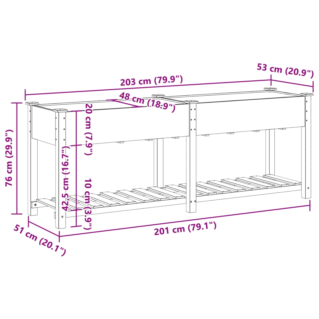 Fioriera da Giardino con Mensola 203x53x76 cm Legno Massello di Abete