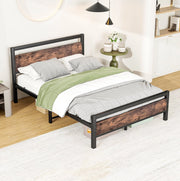 Letto matrimoniale 140x190 cm in metallo e MDF marrone antico