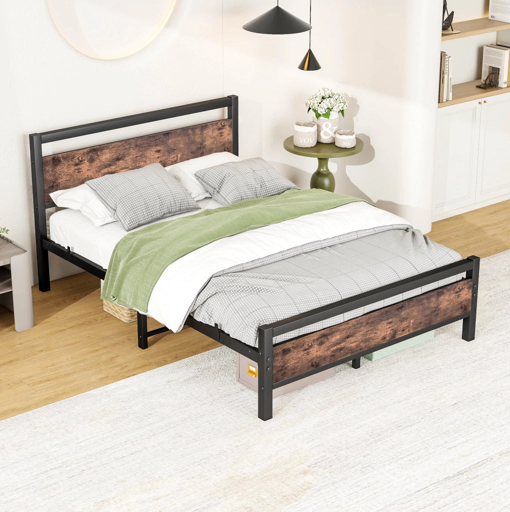 Letto matrimoniale 140x190 cm in metallo e MDF marrone antico