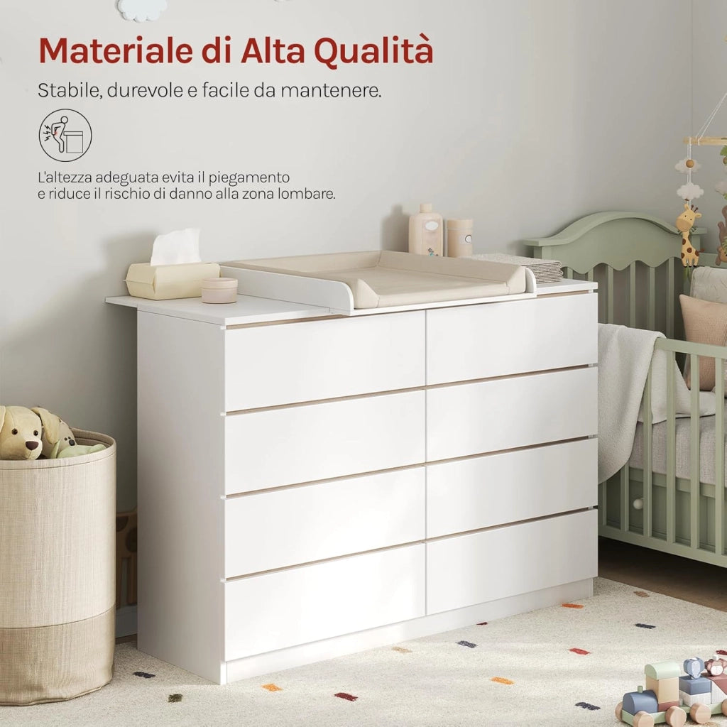 Fasciatoio Neonato, Fasciatoio Universale per Cassettiera con 3 Bordi Rialzati, Profondità Regolabile 47-50 cm, in MDF, 160x80x10 cm (80x80 cm per Bambini)