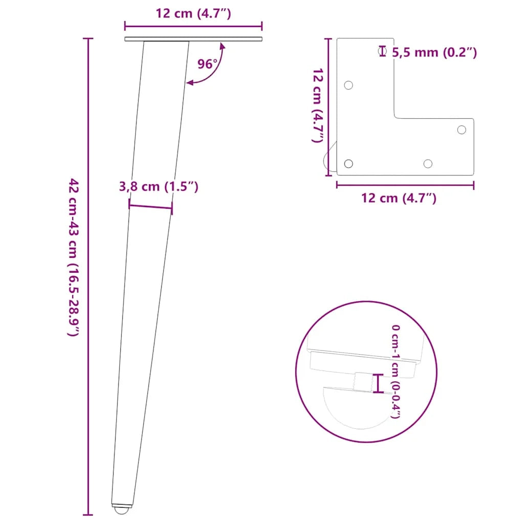Set di 4 gambe per tavolino da caffè regolabili dal design moderno affusolate 42-43 cm in acciaio bianco 02_0056810