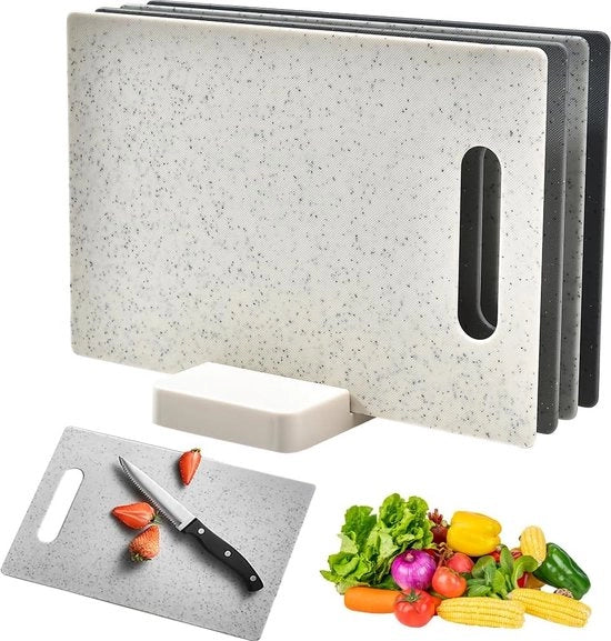 Set di taglieri in plastica, tagliere in plastica grande, BPA libero, con manico, taglieri in plastica, antibatterico, 28 x 18 cm, 4 pezzi