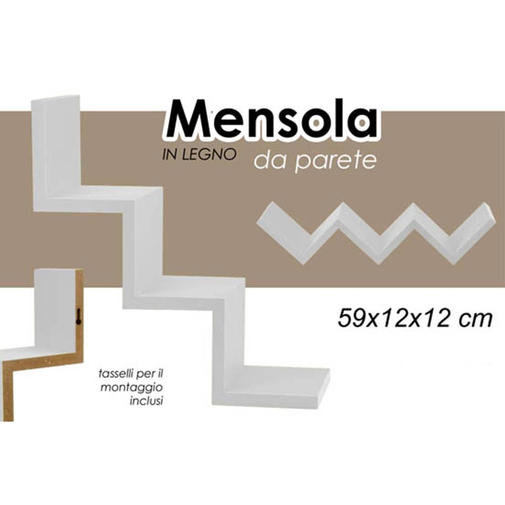Mensola Parete Moderna Design Zig Zag Mensole Muro Scaffale 3 Ripiani Bianco