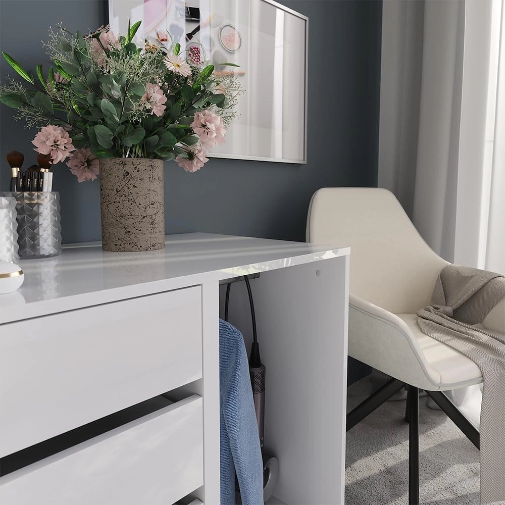 Cassettiera per camera da letto Sherry, Bianco/bianco lucido, 80.2 x 76 cm 2 parti, adatto per riporre abbigliamento e accessori