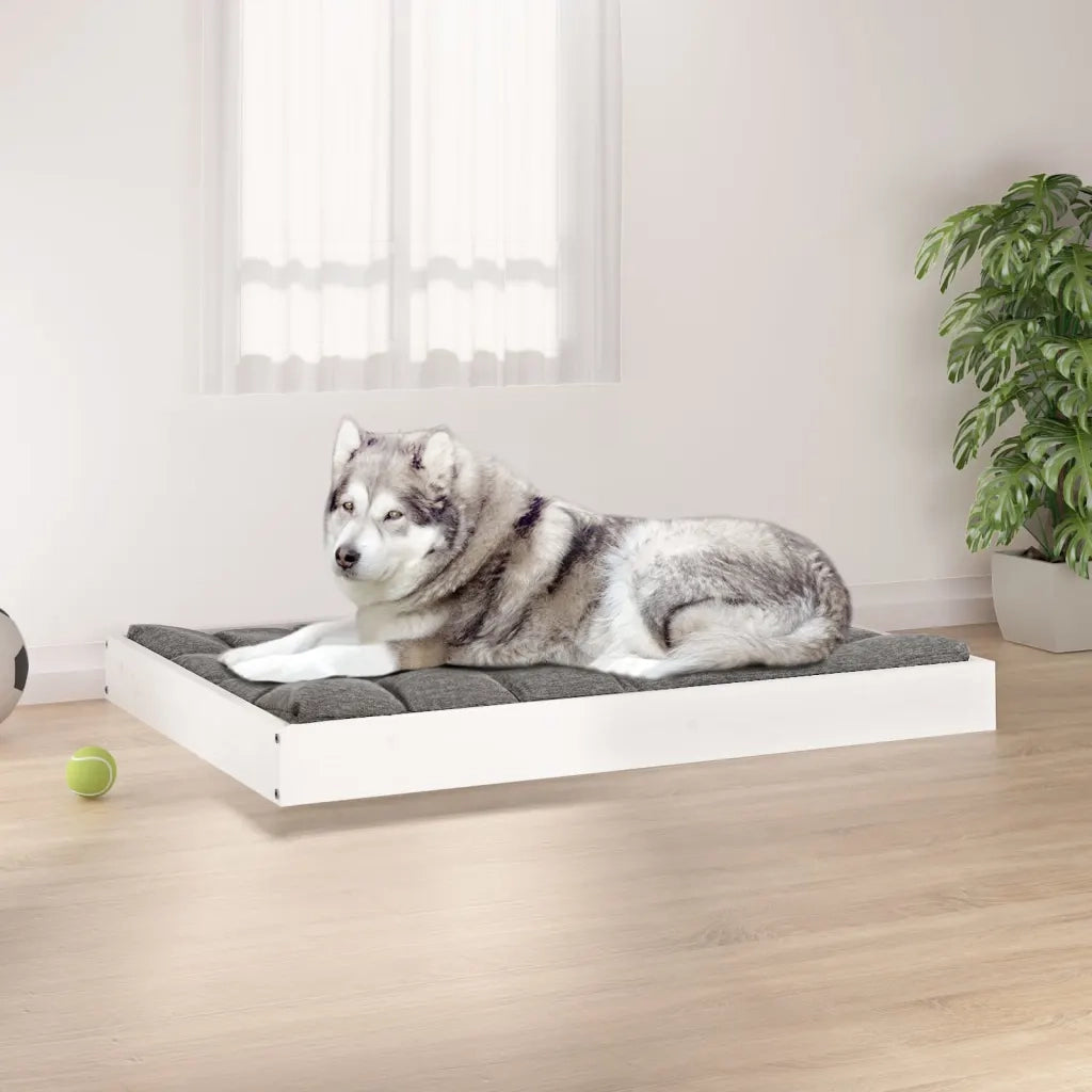 Cuccia per Cani Bianca 101,5x74x9 cm in Legno Massello di Pino 820867
