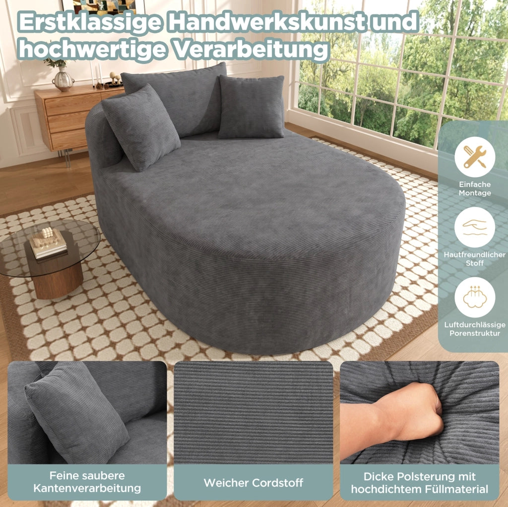 Poltrona relax ovale compatta in tessuto corduroy grigio scuro; 170 x 112;5 x 83 cm