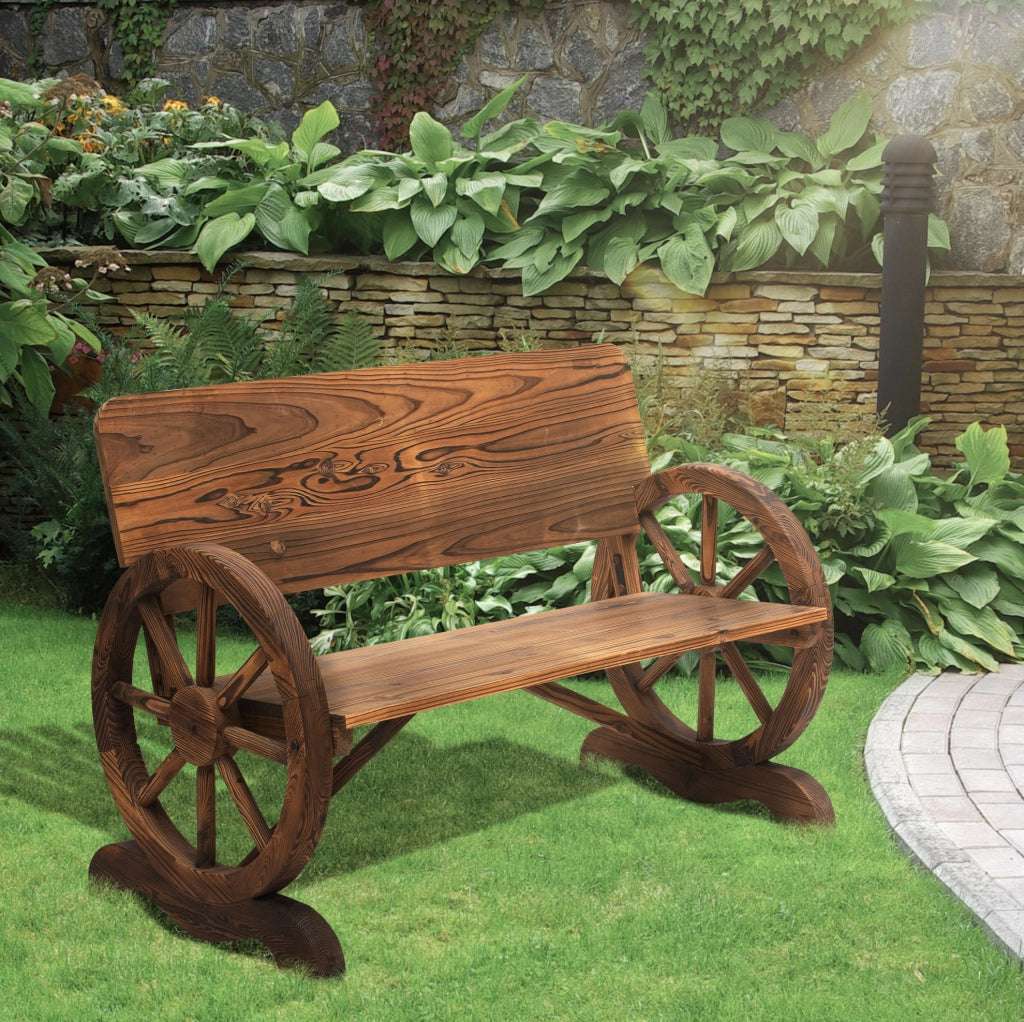 Panchina da giardino in legno massello marrone scuro