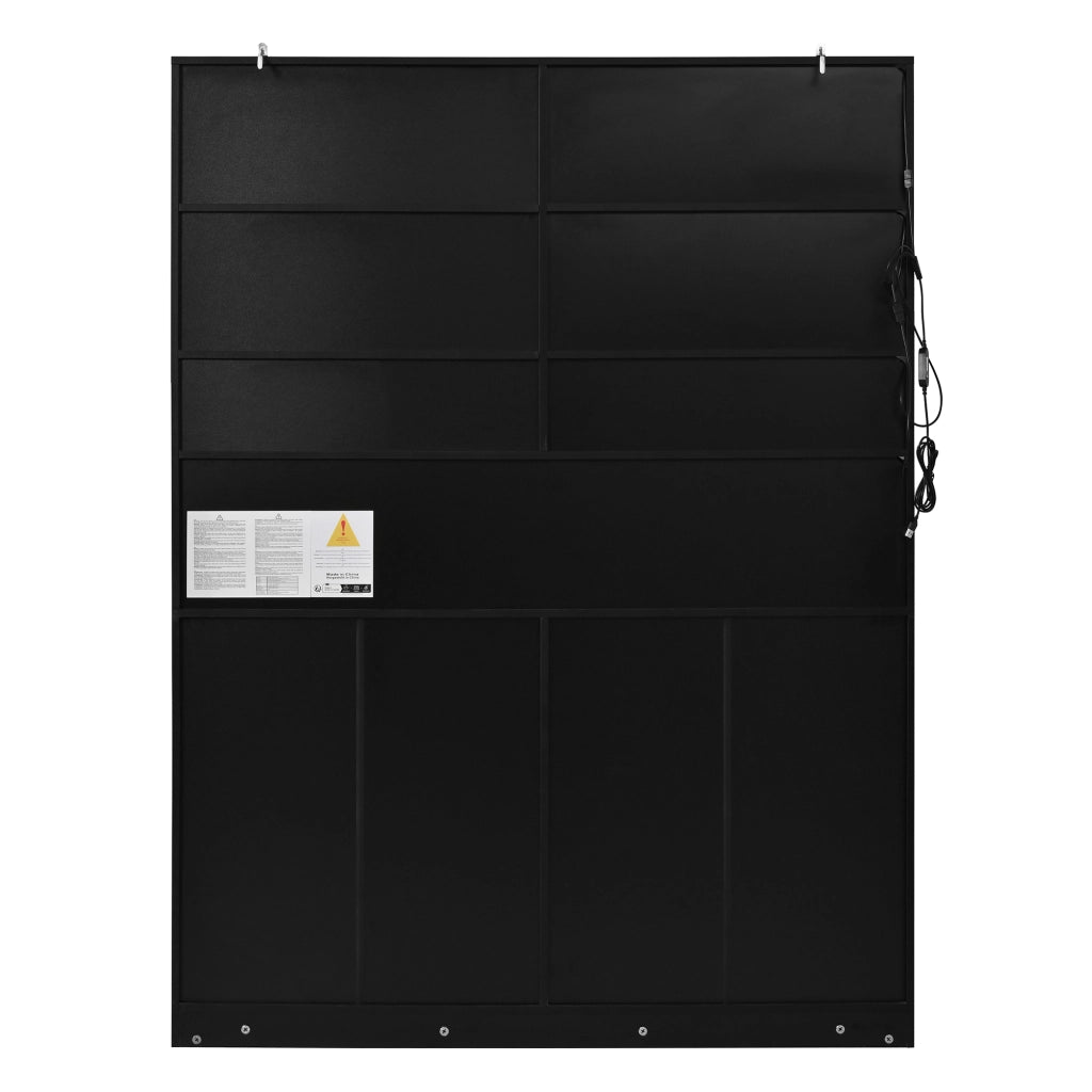 Credenza alta con LED e ante in vetro, 8 ante, 2 cassetti e vani aperti, per soggiorno, in MDF, 120 × 38 × 160 cm