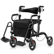 Rollator 2 in 1 per anziani con schienale reversibile manici regolabili ruote da 19,5cm, Deambulatore pieghevole Nero-Salute e bellezza