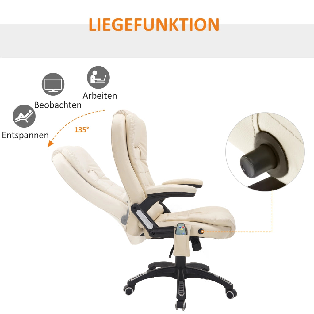 Sedia da Ufficio con Massaggio e Riscaldamento ¨C Xylo ¨C Regolabile Crema e Nero
