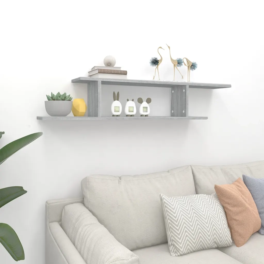 Scaffale TV Parete-Mensole a Muro Grigio Sonoma 125x18x23 cm Legno Multistrato