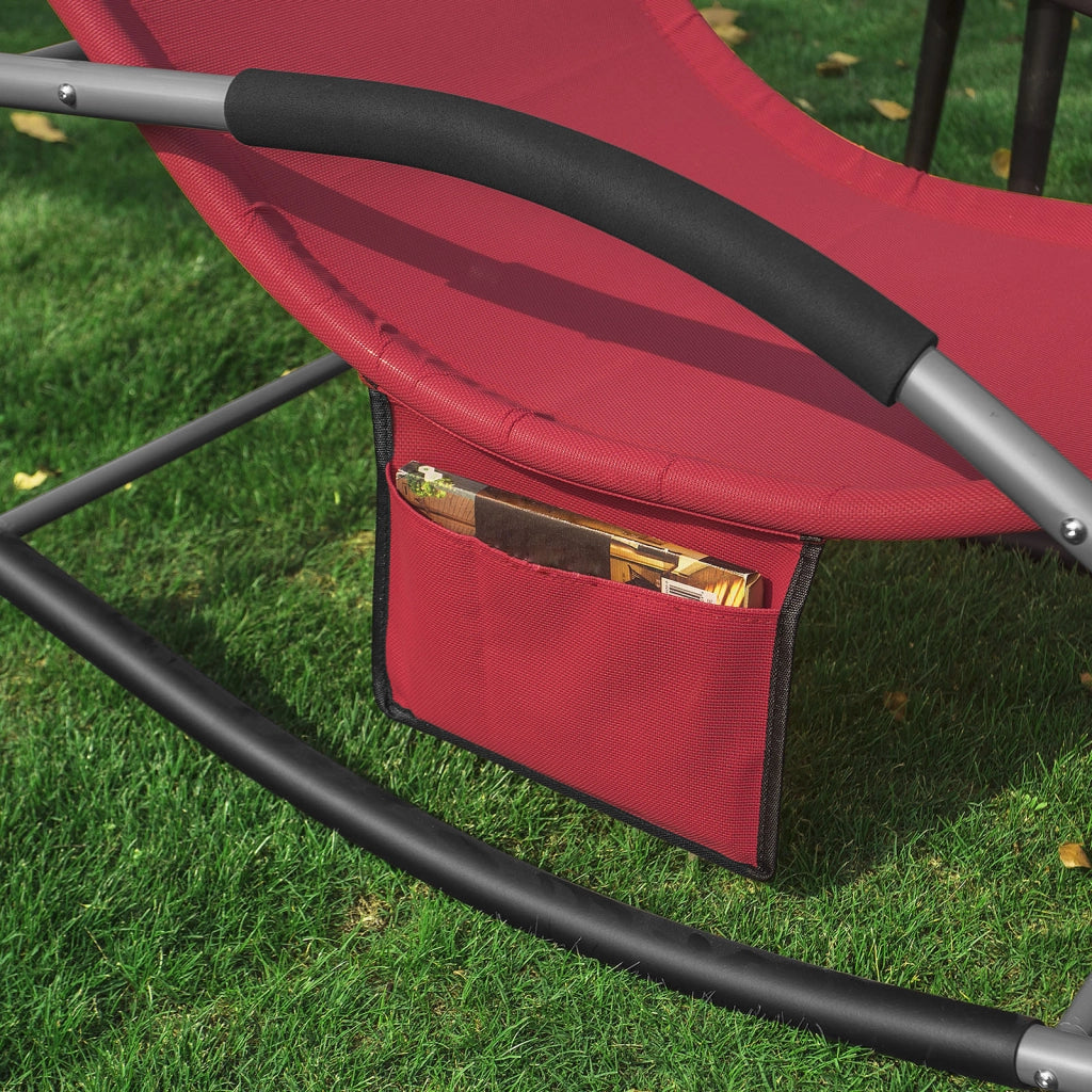 SoBuy Lettino Sdraio da Giardino a Dondolo - Sedia a Dondolo da Esterno in Textilene Rosso con Telaio in Metallo, 150x63x87cm, Lettino Prendisole per Terrazza, Piscina, Patio, OGS28-R