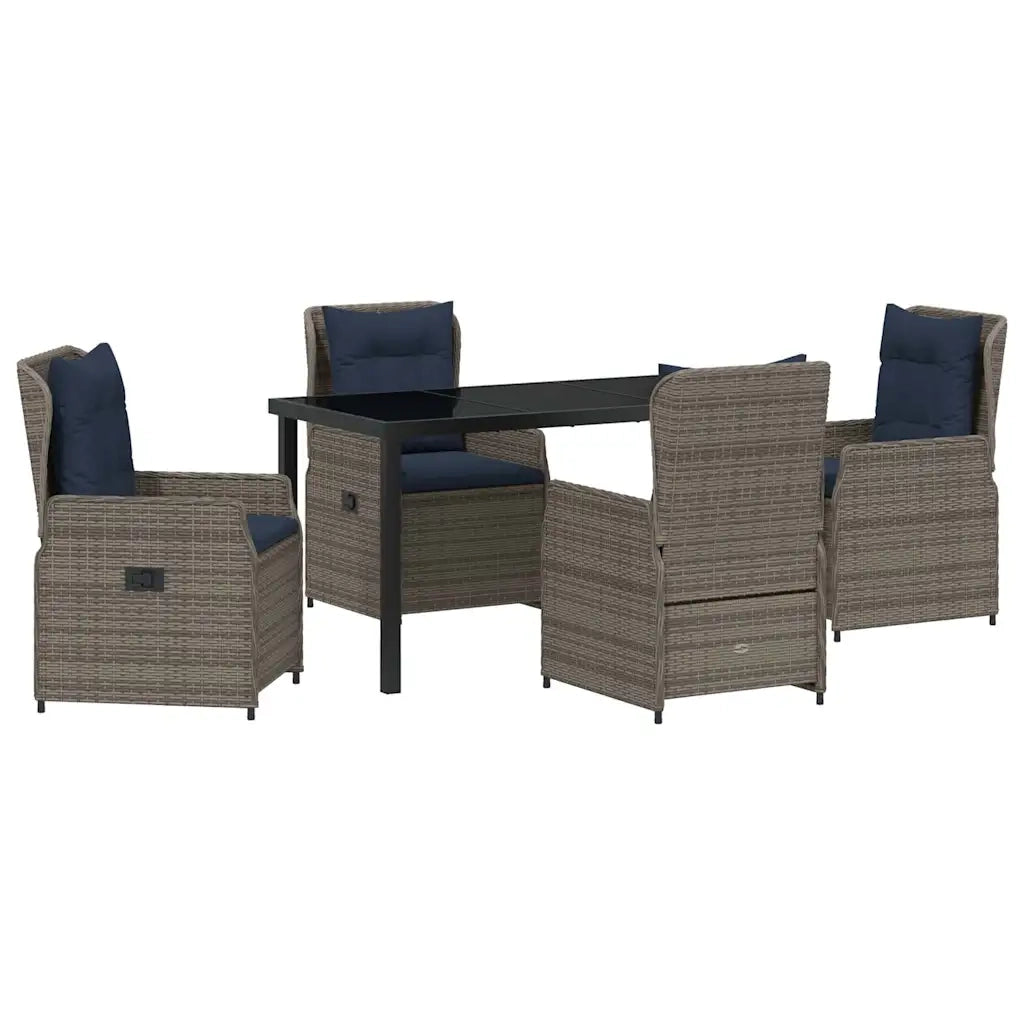 Set da Pranzo per Giardino con cuscino 5 pcs Grigio Poly Rattan 3381032