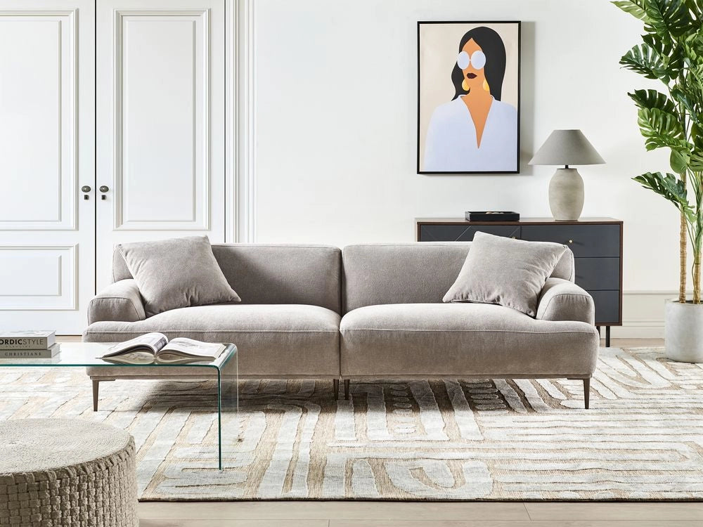 Divano a 3 posti in tessuto Grigio chiaro Soggiorno Stile moderno Gambe in metallo