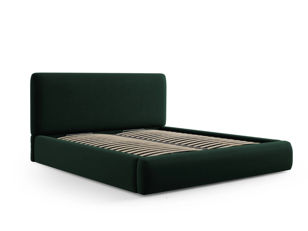Cosmopolitan Design - Letto a cassettone con testiera "Colonel" 180x200cm in velluto verde bottiglia 