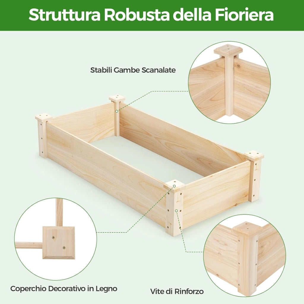 Letto da Giardino Rialzato, Letto Elevato per Orto in Legno di Abete, Fioreria per Erbe, Verdure e Frutta, Ideale per Giardino, Cortile e Balcone 120 x 61 x 25,5 cm