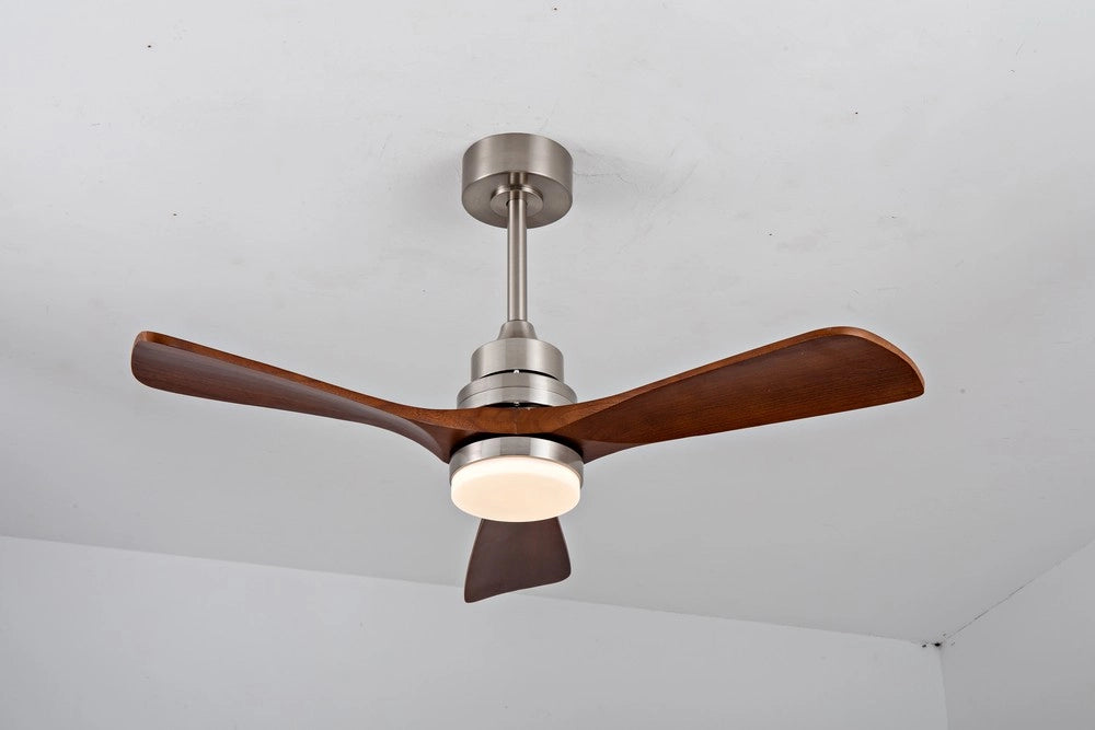 Ventilatore da soffitto da 42 pollici ¨C Minimal ¨C legno, con luce e telecomando, 3 pale, finitura nichel seta