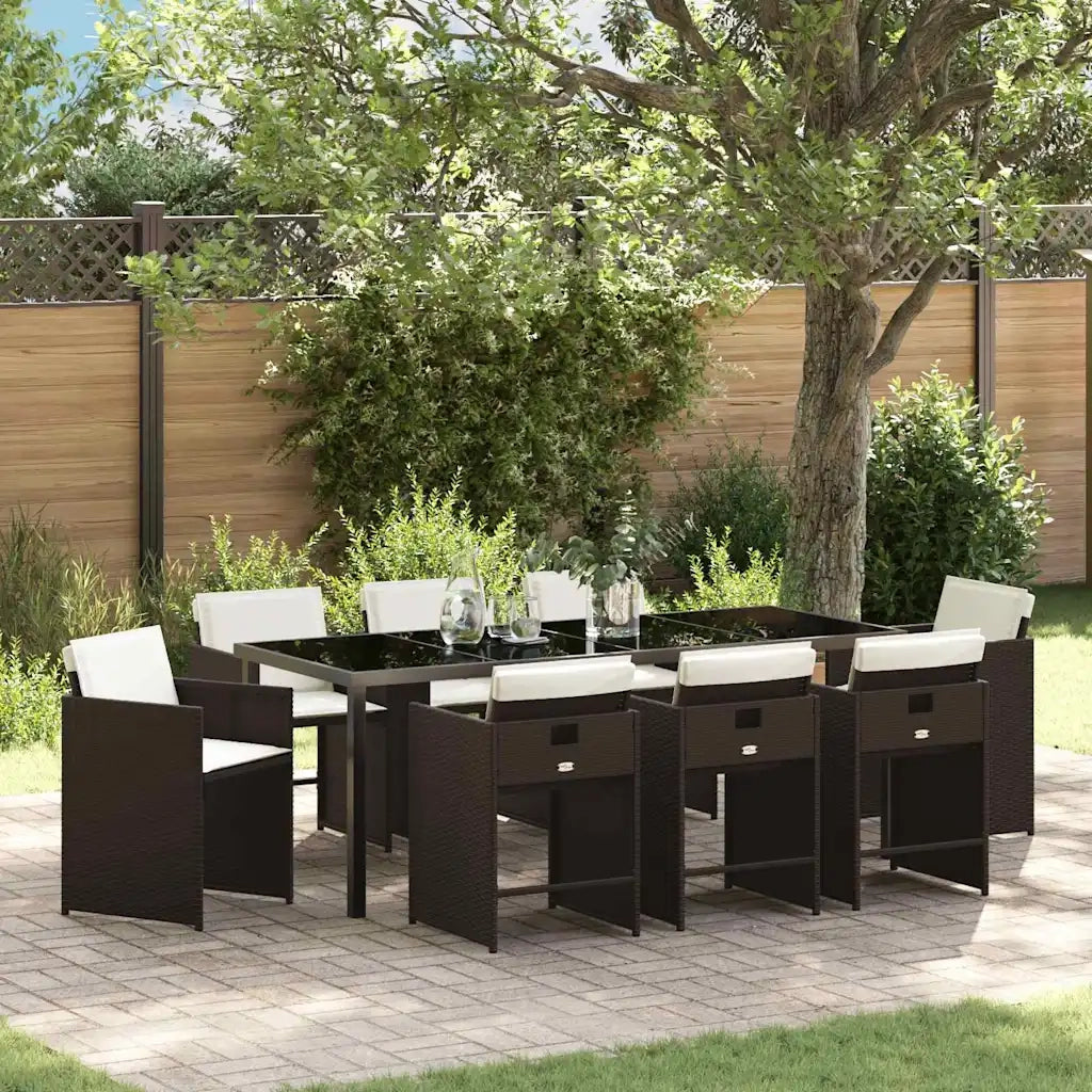 Set da Pranzo per Giardino 9 pcs Marrone polyrattan 3380700