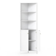 Mobile alto angolare 32 x 58 x 172,5 cm design salvaspazio 5 ripiani e 2 ante scanalate in MDF bianco 20_0016070