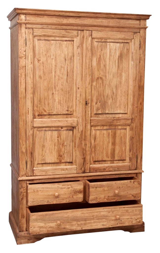Biscottini Armadio Country in legno massello di tiglio finitura naturale L120xPR59xH197 cm. Made in Italy