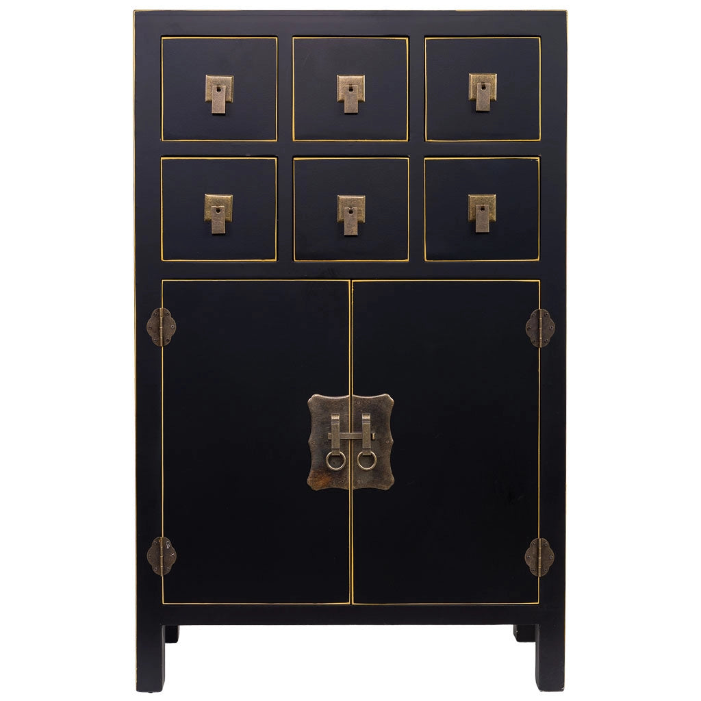 Mobile ausiliario in legno con 6 cassetti e 2 porte 63x26x101