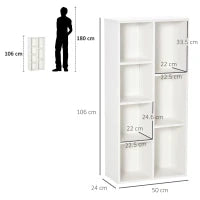 Libreria Moderna a Cubi con 7 Ripiani, in Legno Truciolato, 50x24x106 cm, Bianca