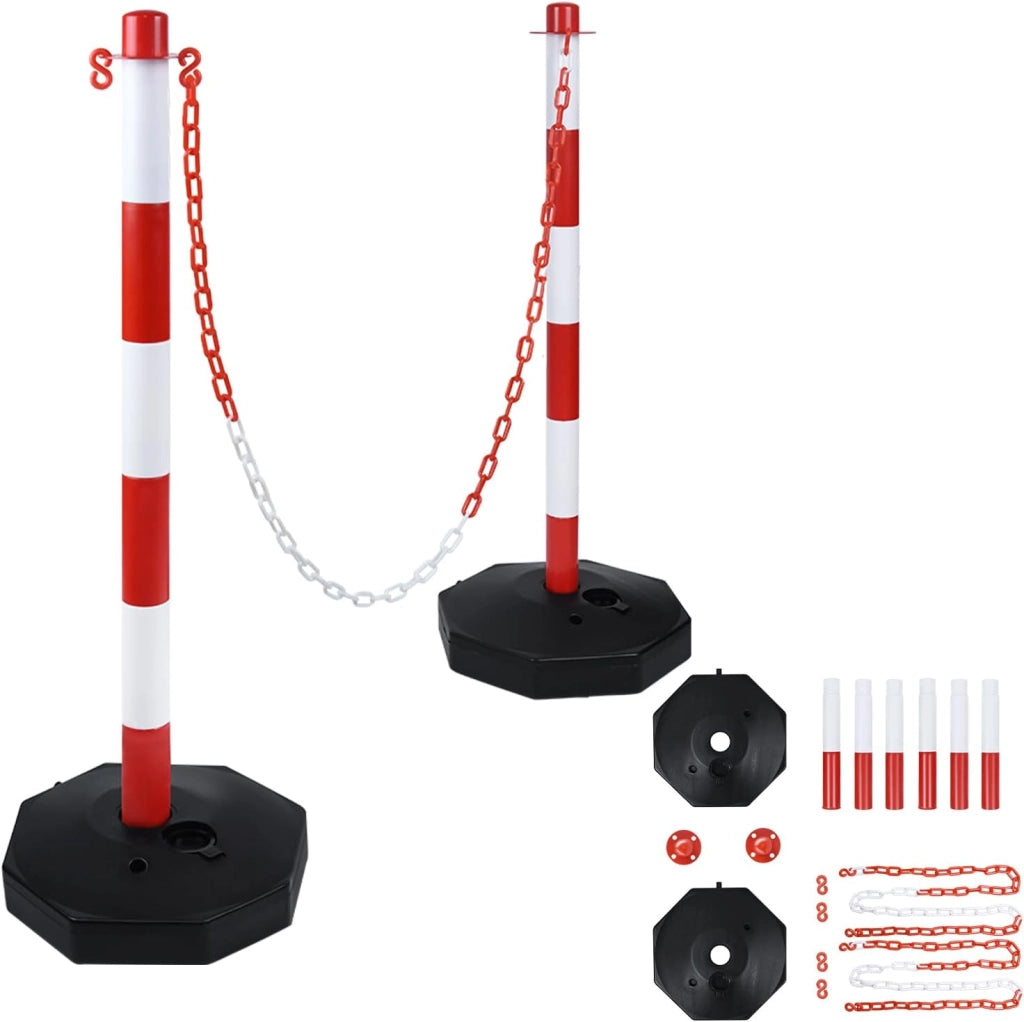 4 pali di intercettazione parcheggio con 4 catene di intercettazione da 140 cm, in plastica, per controllo traffico parcheggio