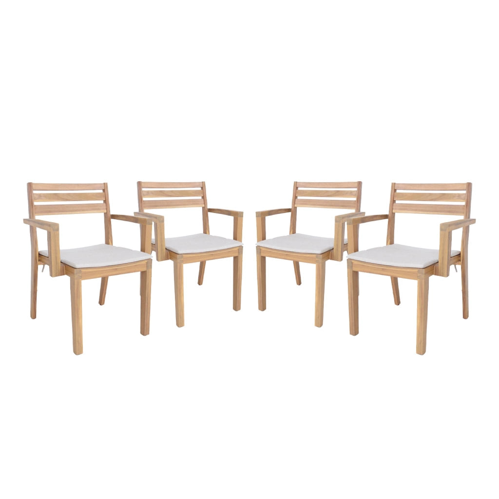 Set di 4 poltrone da giardino in legno di acacia con cuscino, beige