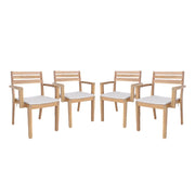 Set di 4 poltrone da giardino in legno di acacia con cuscino, beige