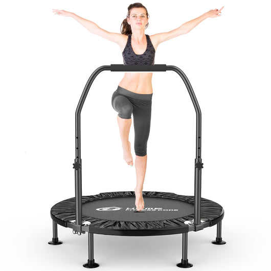 Trampolino Fitness Pieghevole - RATTANTREE - Ø 101 cm - Portata 150 kg - Manico Regolabile a 5 Livelli