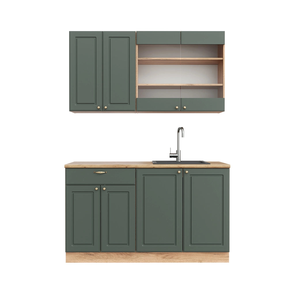 Cucina completa Fame-Line Verde-oro rustico/Rovere dorato 140 cm, PL Rovere Vicco