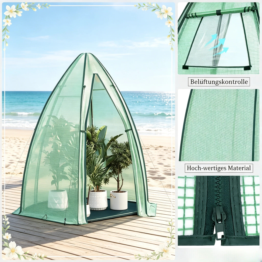 Semenzaio da giardino con base, porta e finestra con cerniera in PE e acciaio verde 160 × 180 × 160 cm robusto