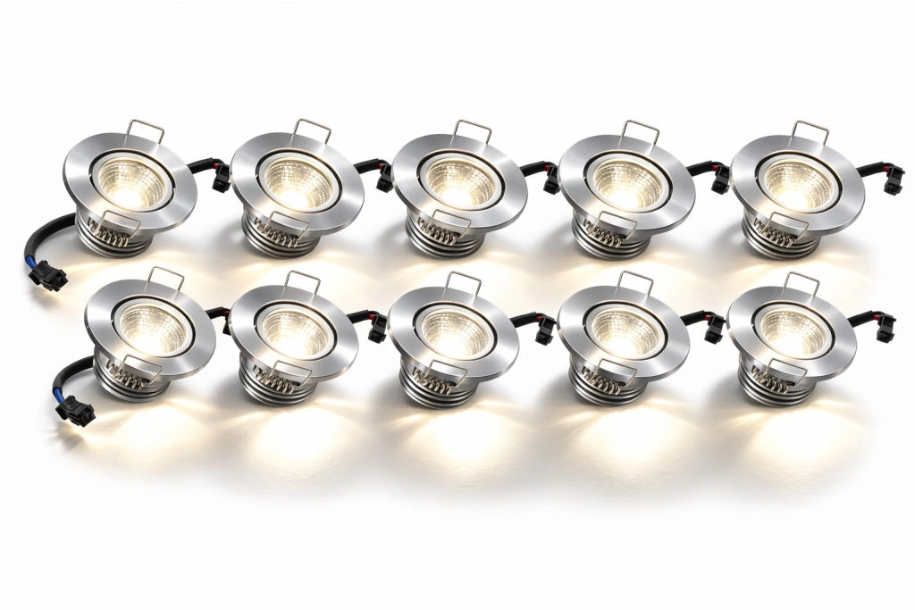 Kit 10 Faretti LED COB argento luce Naturale 4000k da Incasso a soffitto 3W Orientabili, Foro 45mm Ø52mm, Fascio 30°, Driver 220-240V incluso, IP20