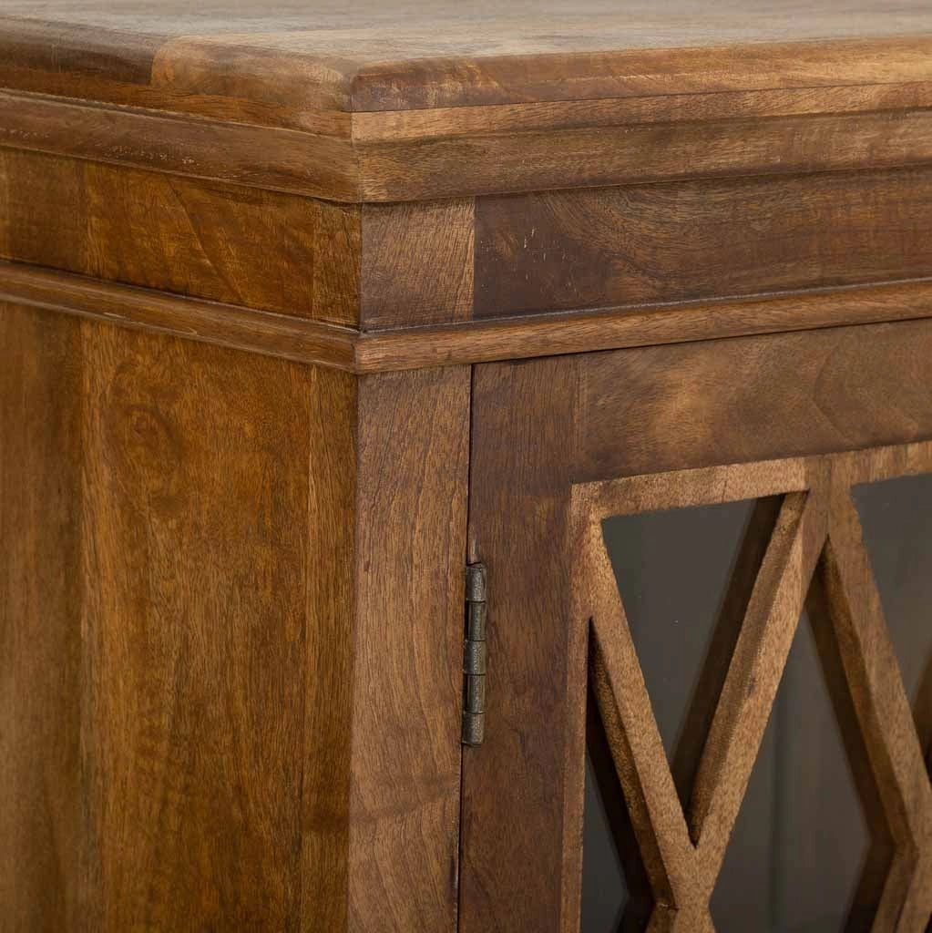 Mobile da ingresso in legno e vetro rifinito a mano con 2 ante marroni 90x40x100