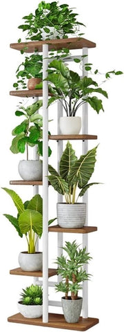 Rack per fiori in piedi per angolo giardino - organizzatore di archiviazione a 7 livelli di profondità in legno con nervature.